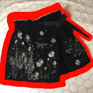 ZARA Velvet Embroidered Skort
